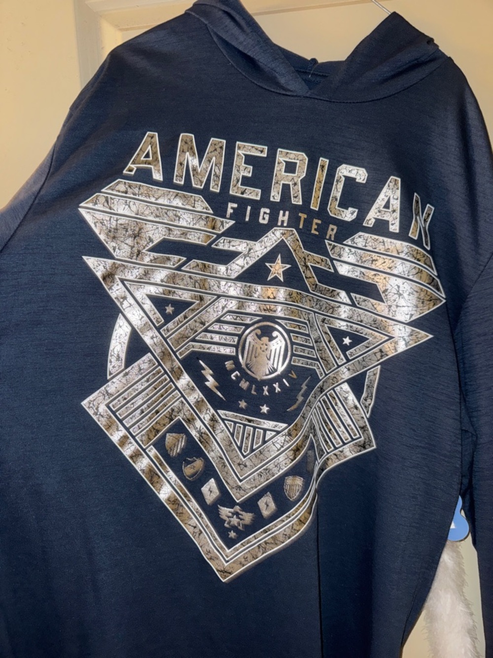 American Fighter Navy Blue Hoodie with Metallic Silver Graphic